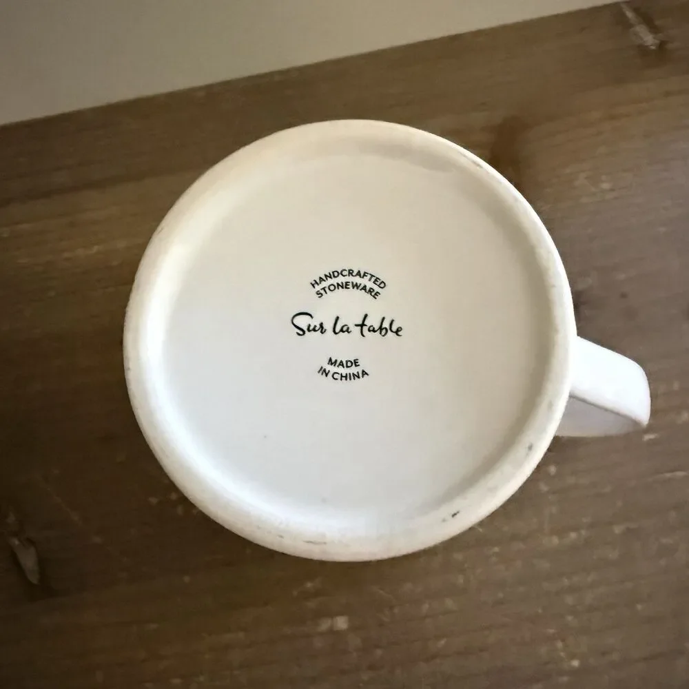 SUR LA TABLE Mug MONOGRAM “N” Initial Letter Handcrafted Stoneware Black White